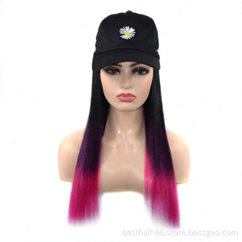 MYZYR Long Curly/straight Wig Hip Hop Hat Synthetic Adjustable Baseball Cap Wig Fake Hair Natural with Hat Embroidery for Women